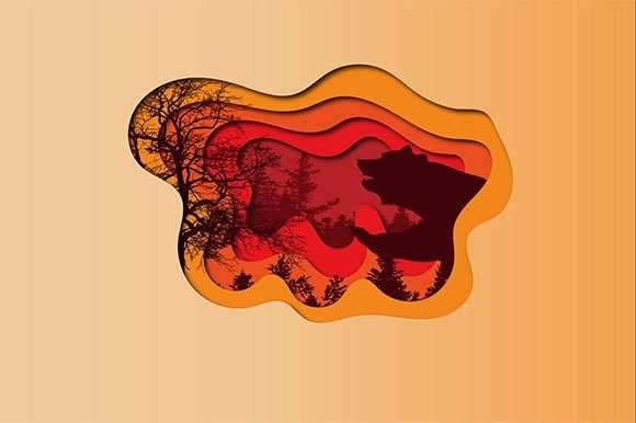 3D Bear Sunset SVG Cutout for Shadow Box Design Projects
