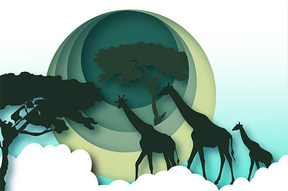 3D Giraffes in Savanna Paper Cutout: A Fresh 3D SVG for Playful Branding & Shadow Box Visuals