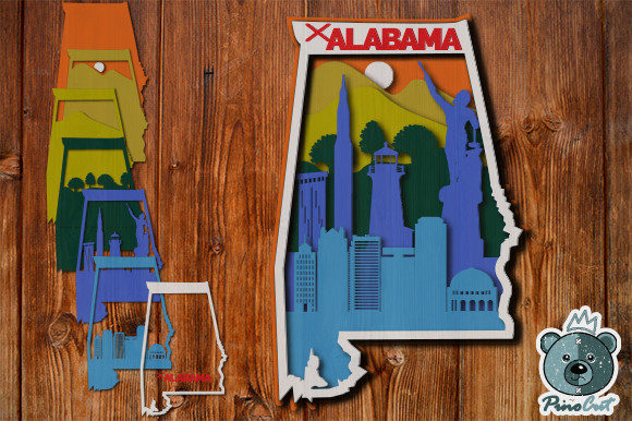Alabama, 3D Layered Tropical Alabama: A Fresh 3D SVG Shadow Box for Blog and Editorial Design