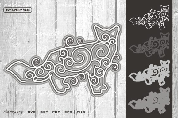Cat Vector 4 SVG 3D Layered for Shadow Boxes