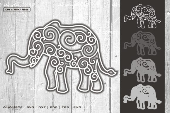 Elephant 1 Vector SVG 3D Layered for Shadow Boxes