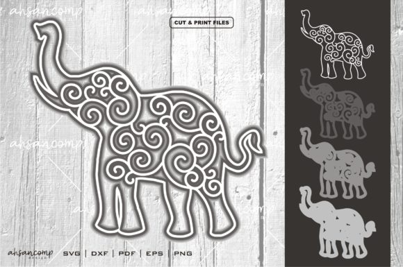 Elephant 3 Vector SVG 3D Layered for Shadow Boxes