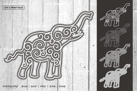 Elephant 6 Vector SVG 3D Layered for Shadow Boxes
