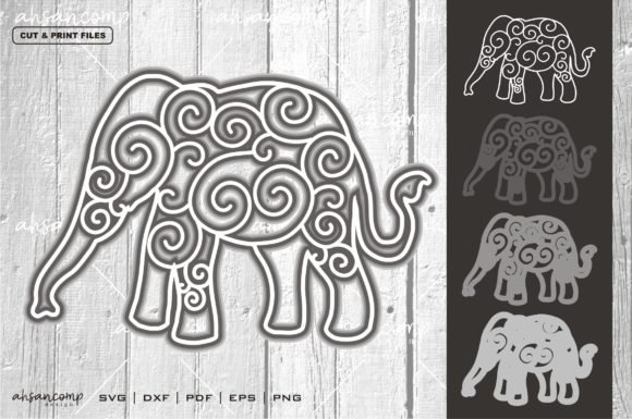 Elephant 7 Vector SVG 3D Layered for Shadow Boxes