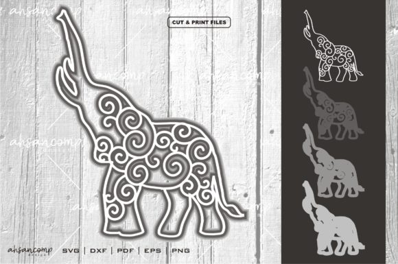 Elephant 8 Vector SVG 3D Layered for Shadow Boxes