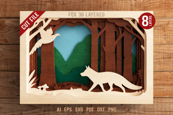 Fox 3D Layered SVG for Laser Cutting Shadow Boxes