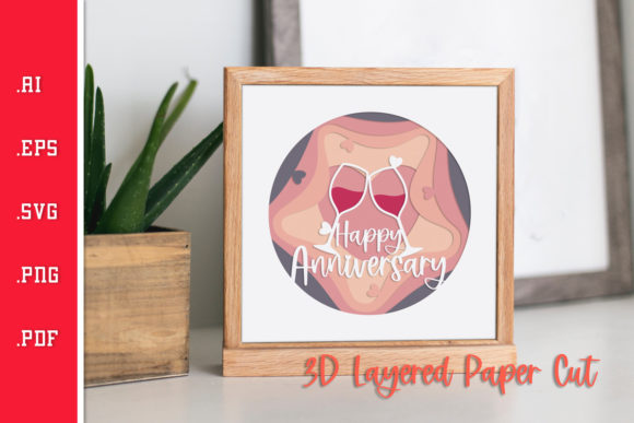 Happy Anniversary Wine 3D Paper Cut Graphics & Crafts