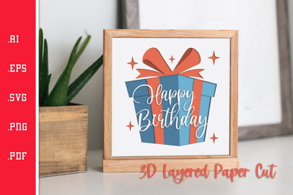 Happy Birthday Gift 3D Paper Cut Graphics & Crafts