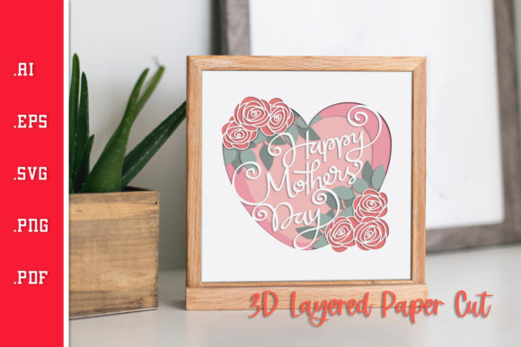 Mothers Day Roses 3D Layered Paper Cut Graphics for Crafts