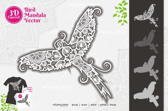 Parrot Mandala Vector 3D Layered 1: A Vibrant 3D SVG for Creative Branding and Shadow Box Packaging