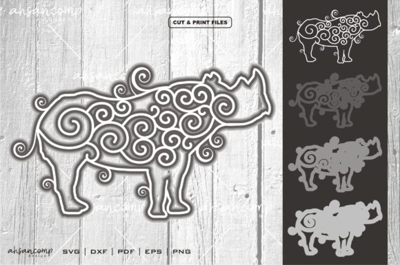 Rhino Vector SVG 3D Layered 4 for Shadow Boxes
