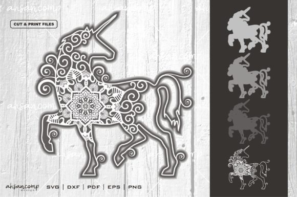 Unicorn Mandala 3D SVG for Shadow Boxes