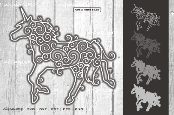 Unicorn Vector SVG 3D Layered 2 for Shadow Boxes