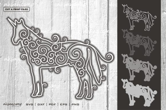 Unicorn Vector SVG 3D Layered 4 for Shadow Boxes